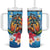 Personalized Aloha Hawaii Skeleton Surfing Tumbler With Handle Tribal Shark Plumeria