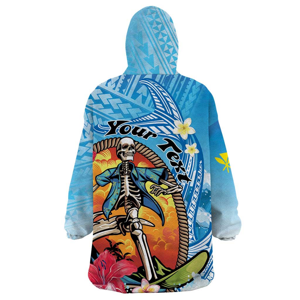 Personalized Aloha Hawaii Skeleton Surfing Wearable Blanket Hoodie Tribal Shark Plumeria LT01 - Polynesian Pride