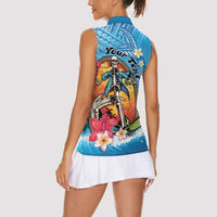 Personalized Aloha Hawaii Skeleton Surfing Women Sleeveless Polo Shirt Tribal Shark Plumeria