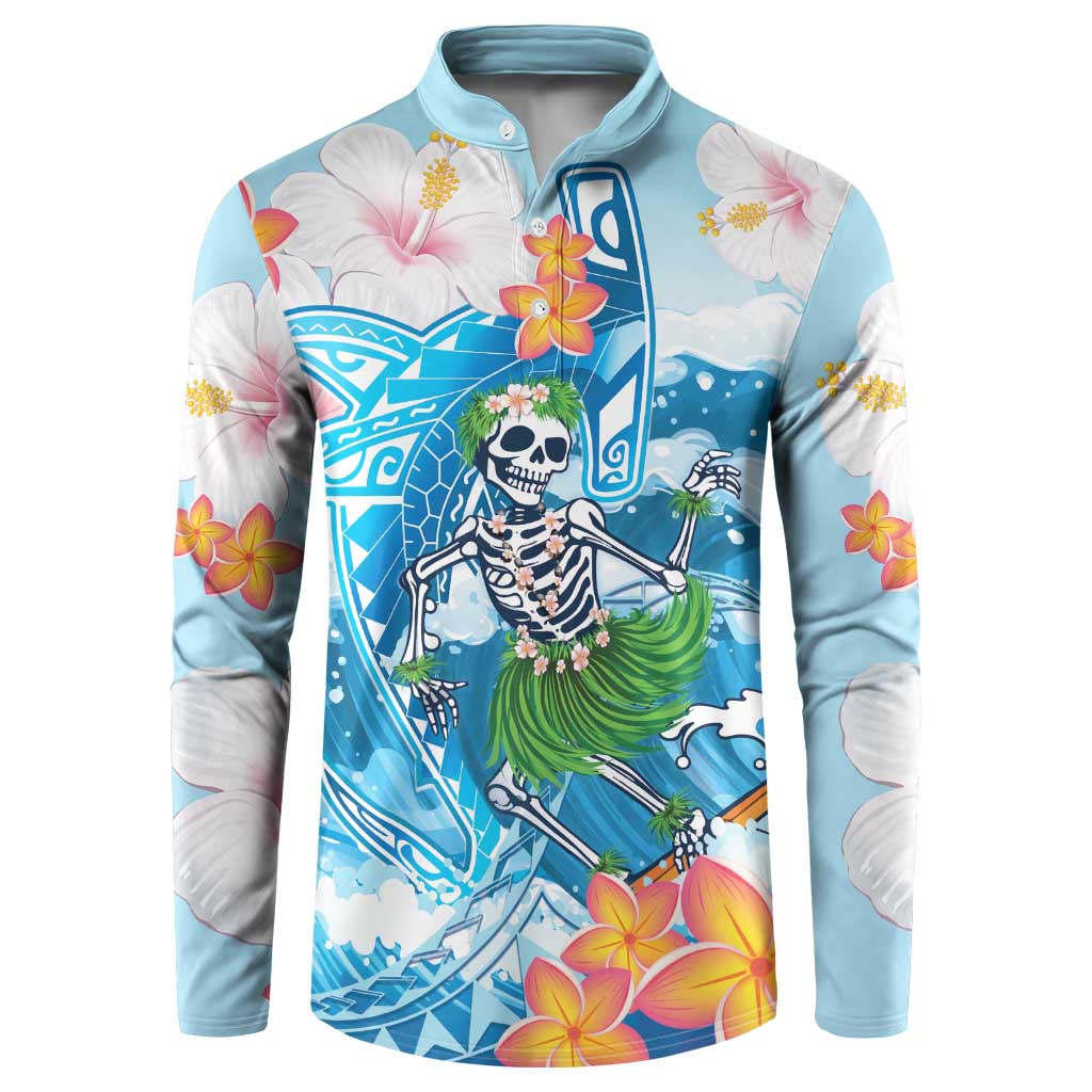 Personalized Hawaii Hula Girl Skeleton Dancing Button Sweatshirt Hibiscus Tribal Shark