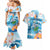 Personalized Hawaii Hula Girl Skeleton Dancing Couples Matching Mermaid Dress and Hawaiian Shirt Hibiscus Tribal Shark