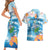 Personalized Hawaii Hula Girl Skeleton Dancing Couples Matching Short Sleeve Bodycon Dress and Hawaiian Shirt Hibiscus Tribal Shark