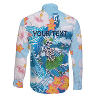 Personalized Hawaii Hula Girl Skeleton Dancing Family Matching Puletasi and Hawaiian Shirt Hibiscus Tribal Shark