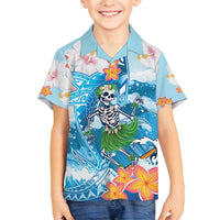 Personalized Hawaii Hula Girl Skeleton Dancing Family Matching Summer Maxi Dress and Hawaiian Shirt Hibiscus Tribal Shark