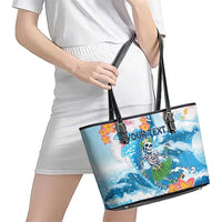 Personalized Hawaii Hula Girl Skeleton Dancing Leather Tote Bag Hibiscus Tribal Shark