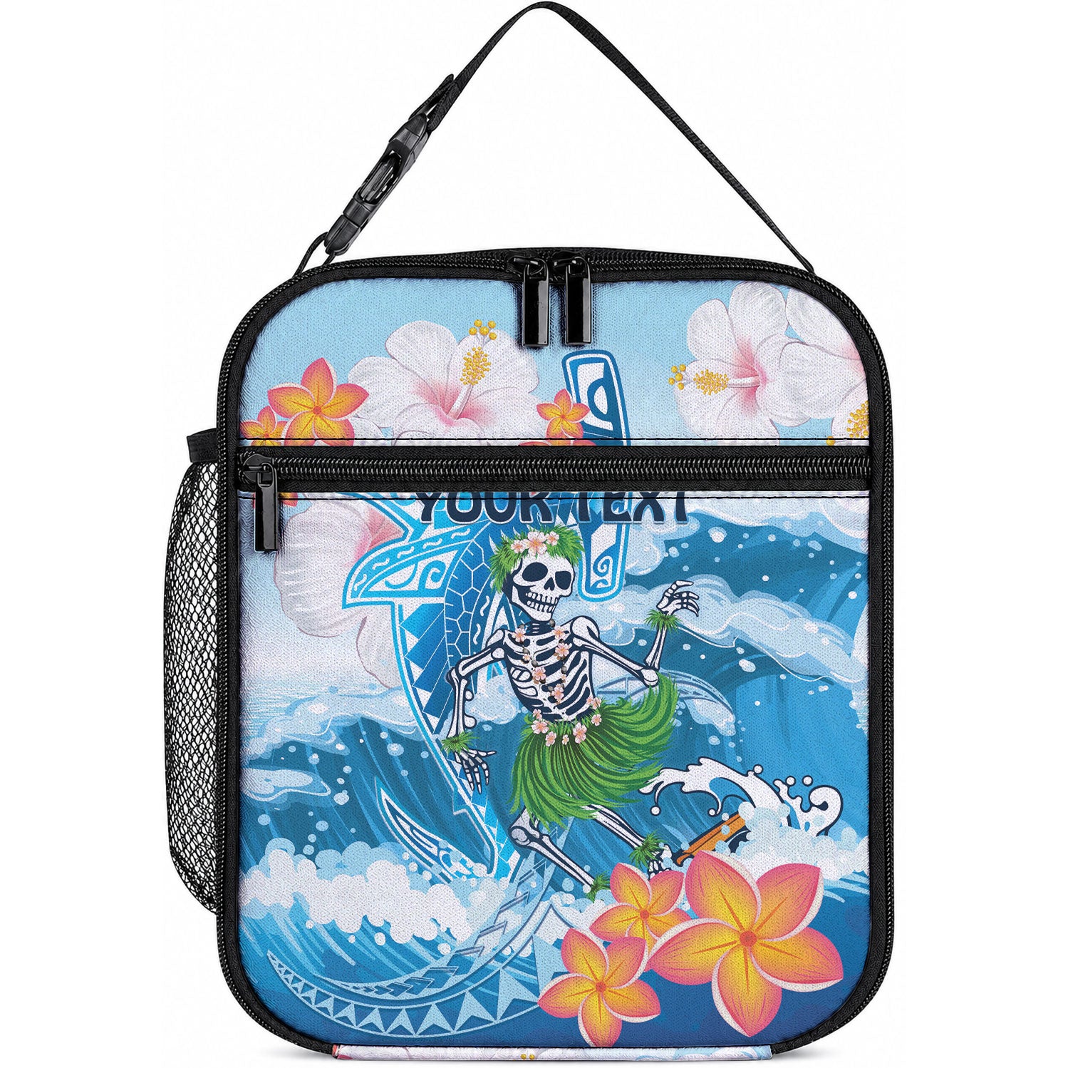 Personalized Hawaii Hula Girl Skeleton Dancing Lunch Bag Hibiscus Tribal Shark LT01 10.2 × 8.3 × 4.3 inch Blue - Polynesian Pride