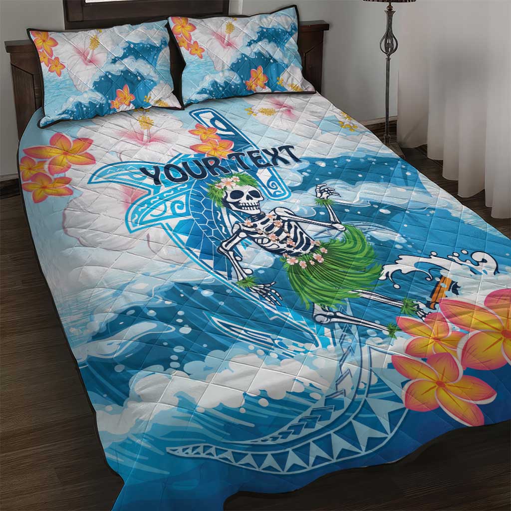 Personalized Hawaii Hula Girl Skeleton Dancing Quilt Bed Set Hibiscus Tribal Shark