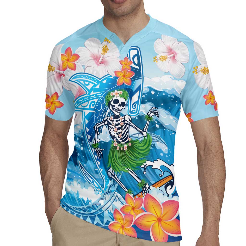 Personalized Hawaii Hula Girl Skeleton Dancing Rugby Jersey Hibiscus Tribal Shark