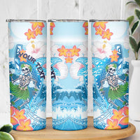 Personalized Hawaii Hula Girl Skeleton Dancing Skinny Tumbler Hibiscus Tribal Shark