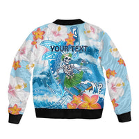 Personalized Hawaii Hula Girl Skeleton Dancing Sleeve Zip Bomber Jacket Hibiscus Tribal Shark