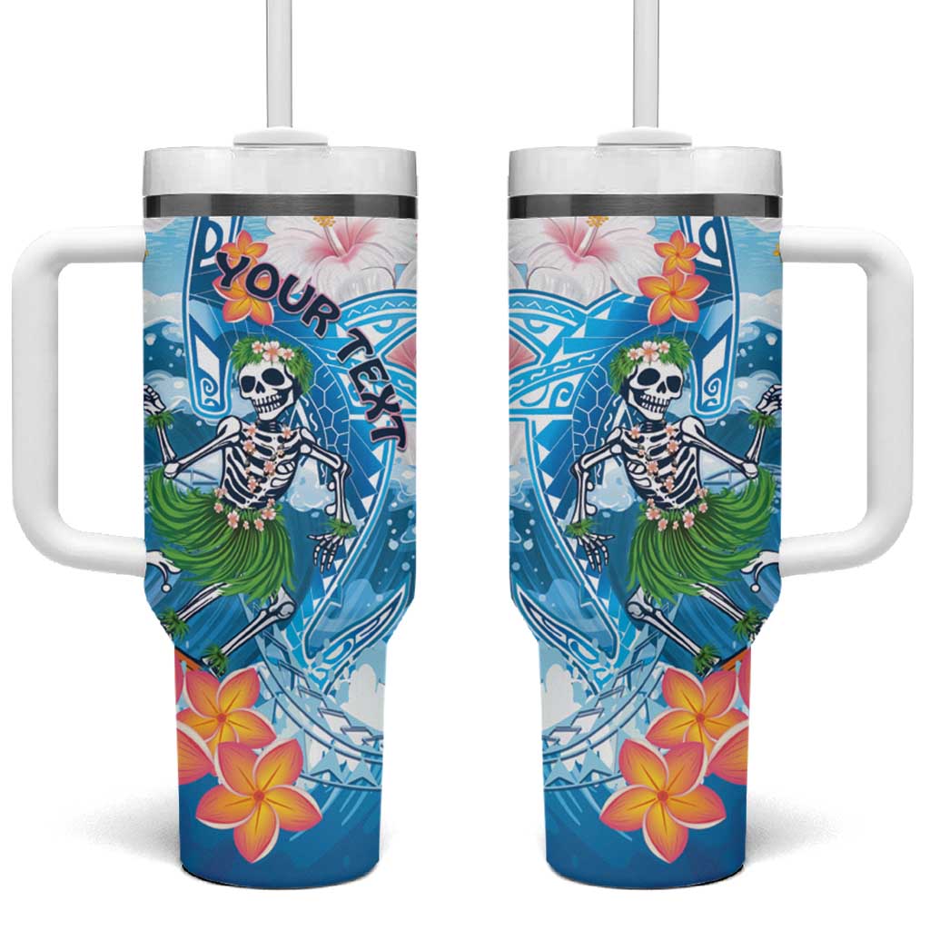 Personalized Hawaii Hula Girl Skeleton Dancing Tumbler With Handle Hibiscus Tribal Shark