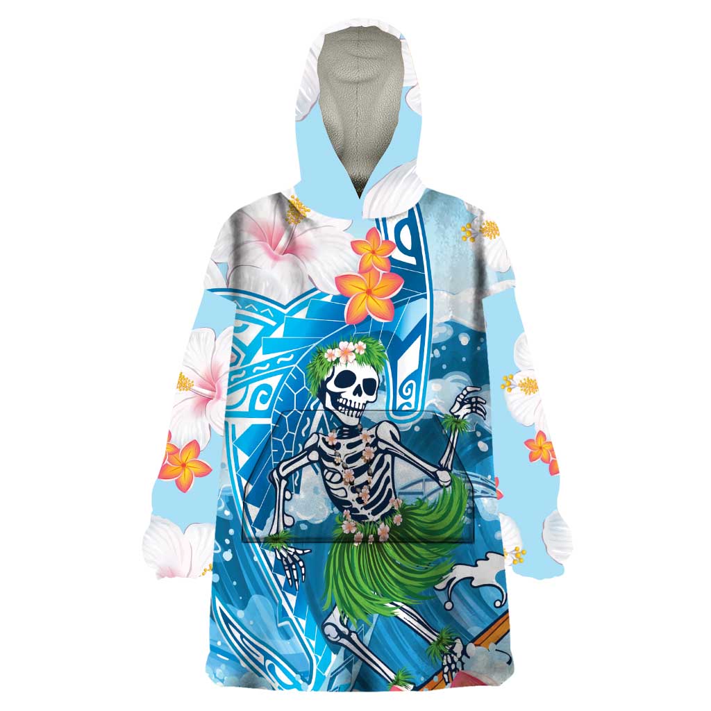 Personalized Hawaii Hula Girl Skeleton Dancing Wearable Blanket Hoodie Hibiscus Tribal Shark