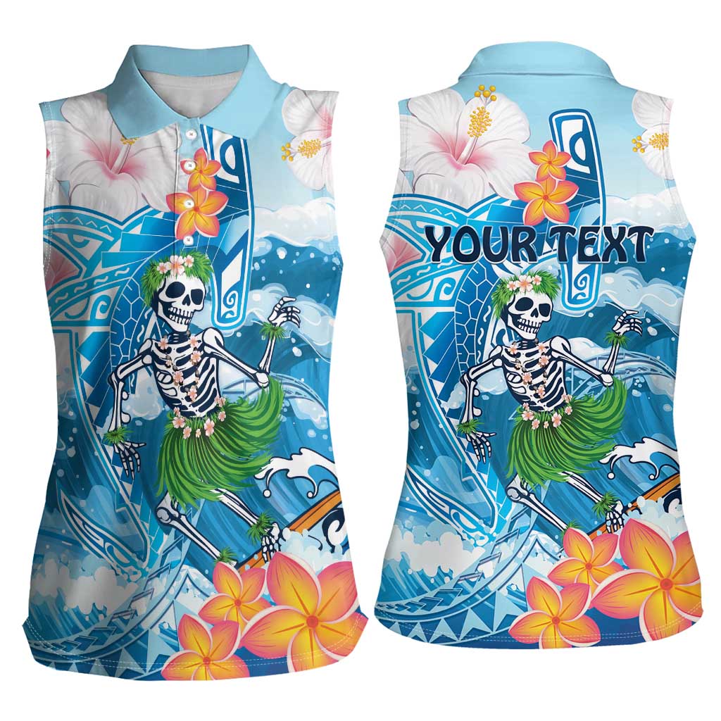 Personalized Hawaii Hula Girl Skeleton Dancing Women Sleeveless Polo Shirt Hibiscus Tribal Shark