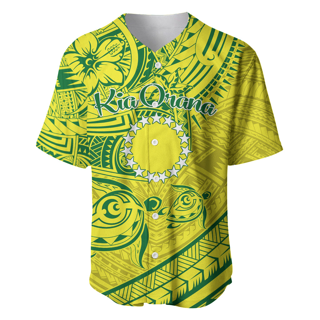 Kia Orana Cook Islands Baseball Jersey Turtle Yellow Green Polynesian Pattern LT01 Green - Polynesian Pride