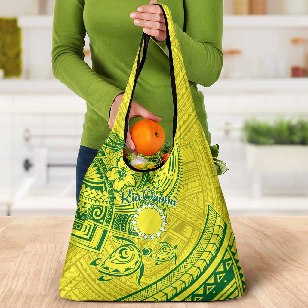 Kia Orana Cook Islands Grocery Bag Turtle Yellow Green Polynesian Pattern LT01 - Polynesian Pride