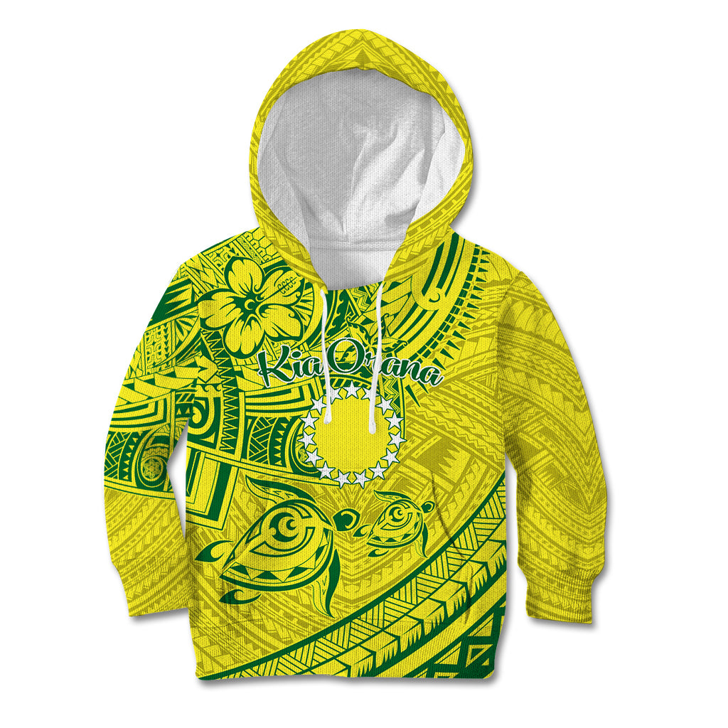 Kia Orana Cook Islands Kid Hoodie Turtle Yellow Green Polynesian Pattern LT01 Hoodie Green - Polynesian Pride