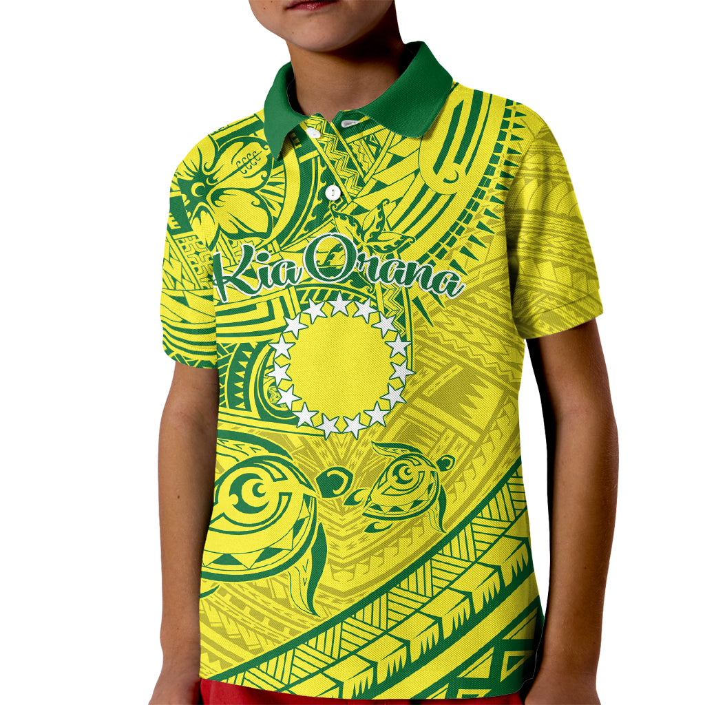 Kia Orana Cook Islands Kid Polo Shirt Turtle Yellow Green Polynesian Pattern LT01 Kid Green - Polynesian Pride