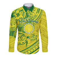 Kia Orana Cook Islands Long Sleeve Button Shirt Turtle Yellow Green Polynesian Pattern LT01 Unisex Green - Polynesian Pride