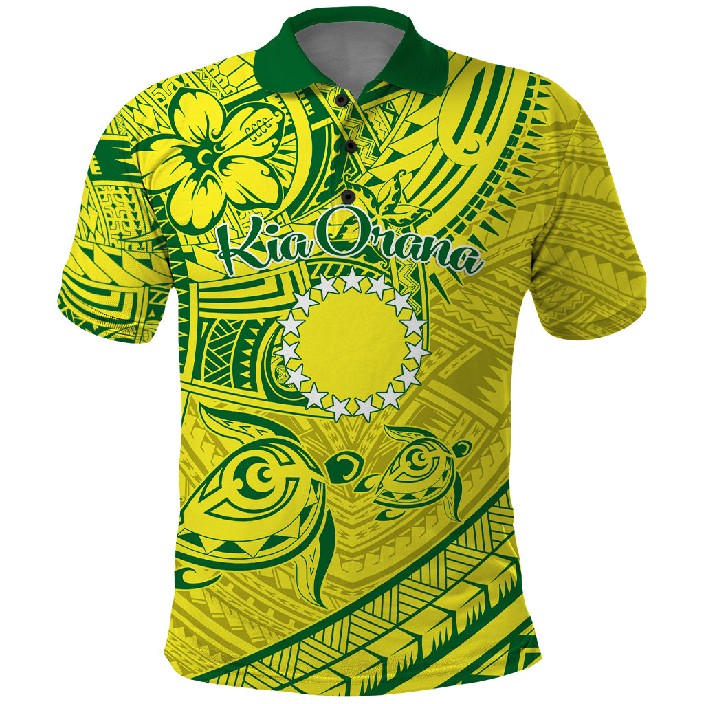 Kia Orana Cook Islands Polo Shirt Turtle Yellow Green Polynesian Pattern LT01 Green - Polynesian Pride