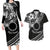 Kia Orana Cook Islands Couples Matching Long Sleeve Bodycon Dress and Hawaiian Shirt Circle Stars With Floral White Pattern LT01 Black - Polynesian Pride