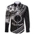 Kia Orana Cook Islands Family Matching Puletasi Dress and Hawaiian Shirt Circle Stars With Floral White Pattern LT01 Dad's Shirt - Long Sleeve Black - Polynesian Pride