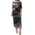 Kia Orana Cook Islands Family Matching Puletasi Dress and Hawaiian Shirt Circle Stars With Floral White Pattern LT01 Mom's Dress Black - Polynesian Pride