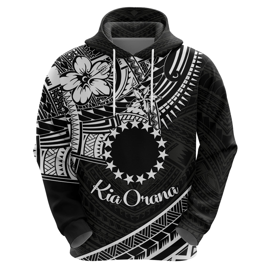 Kia Orana Cook Islands Zip Hoodie Circle Stars With Floral White Pattern LT01 - Polynesian Pride