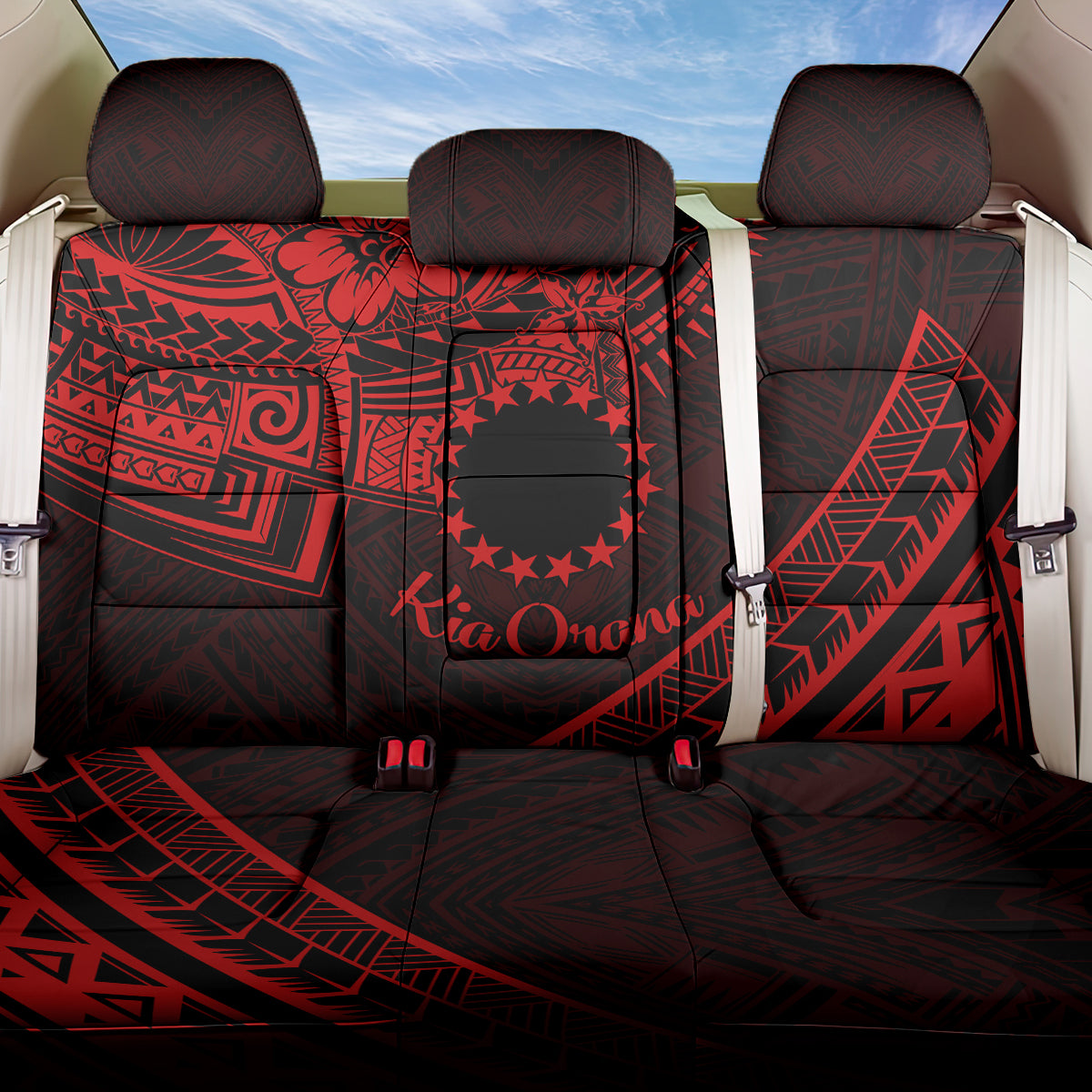 Kia Orana Cook Islands Back Car Seat Cover Circle Stars With Floral Red Pattern LT01
