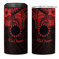 Kia Orana Cook Islands 4 in 1 Can Cooler Tumbler Circle Stars With Floral Red Pattern