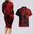 Kia Orana Cook Islands Couples Matching Long Sleeve Bodycon Dress and Hawaiian Shirt Circle Stars With Floral Red Pattern LT01 - Polynesian Pride