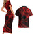 Kia Orana Cook Islands Couples Matching Short Sleeve Bodycon Dress and Hawaiian Shirt Circle Stars With Floral Red Pattern LT01 - Polynesian Pride