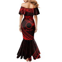 Kia Orana Cook Islands Family Matching Mermaid Dress and Hawaiian Shirt Circle Stars With Floral Red Pattern LT01 - Polynesian Pride