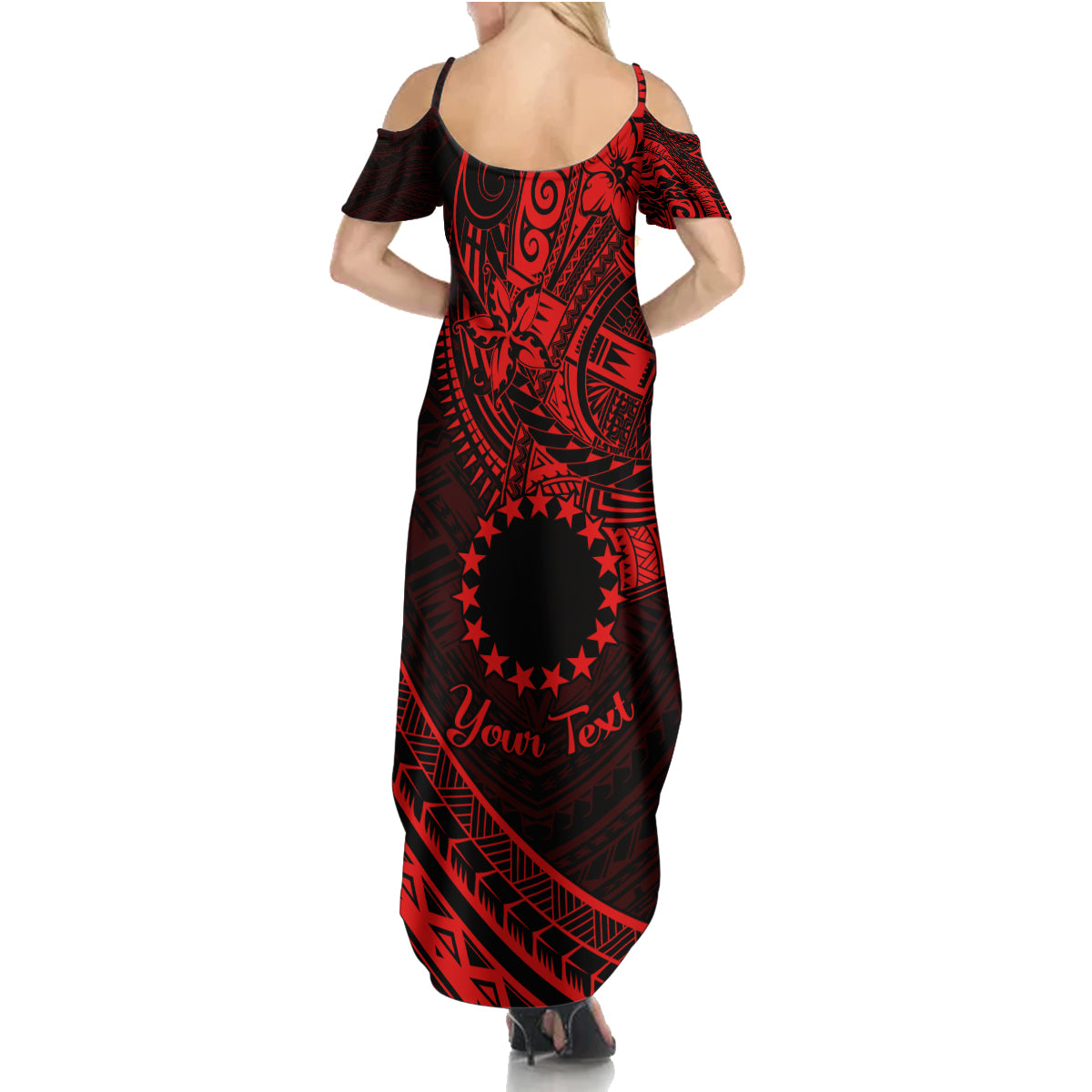 Kia Orana Cook Islands Family Matching Summer Maxi Dress and Hawaiian Shirt Circle Stars With Floral Red Pattern LT01 - Polynesian Pride
