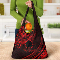 Kia Orana Cook Islands Grocery Bag Circle Stars With Floral Red Pattern LT01 - Polynesian Pride
