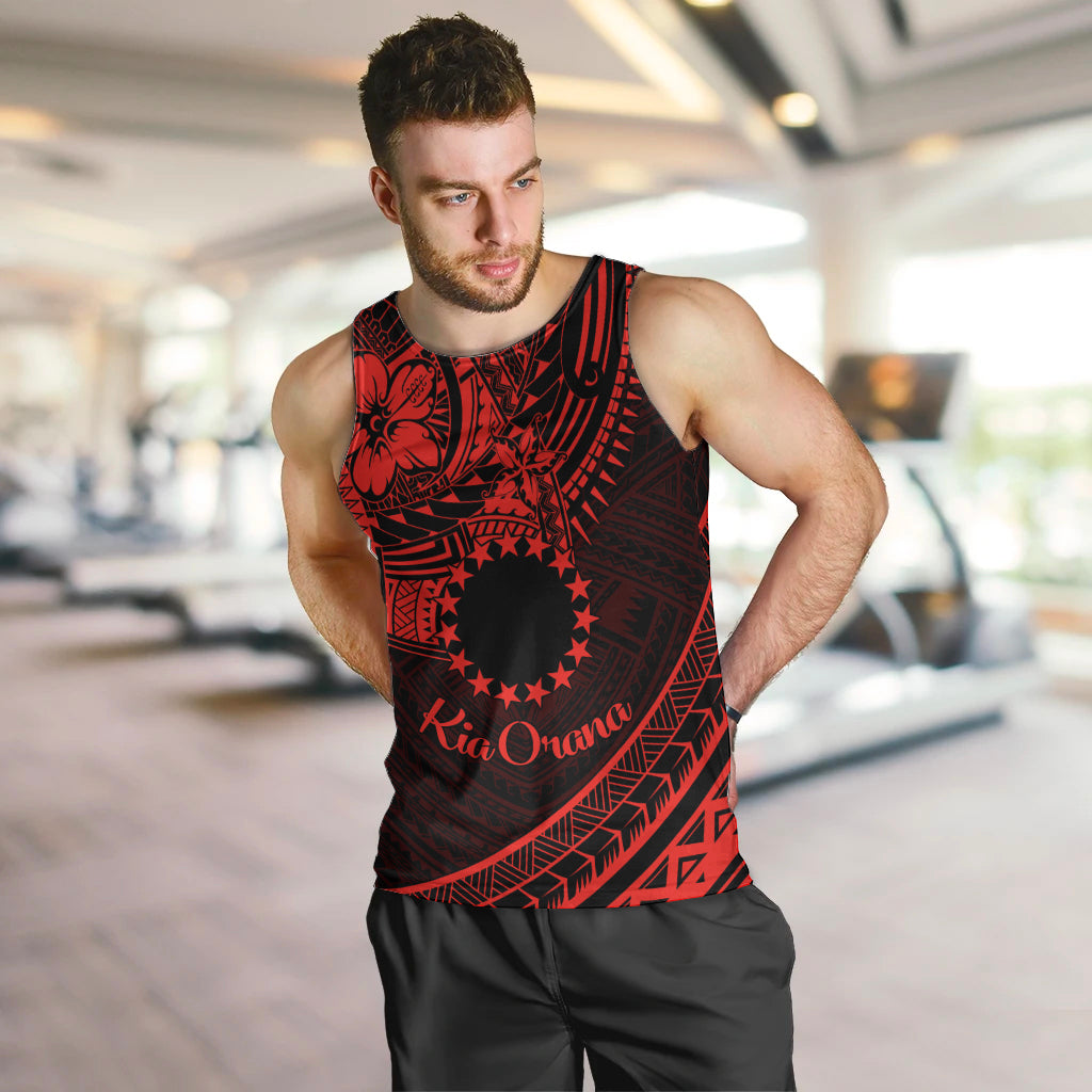 Kia Orana Cook Islands Men Tank Top Circle Stars With Floral Red Pattern LT01 Red - Polynesian Pride