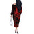 Kia Orana Cook Islands Off The Shoulder Long Sleeve Dress Circle Stars With Floral Red Pattern LT01 - Polynesian Pride