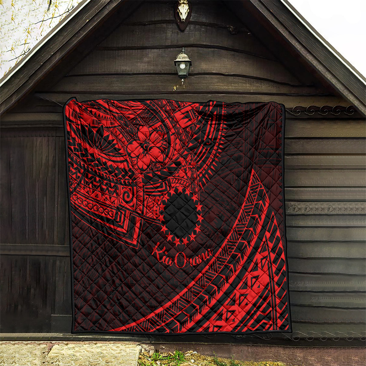 Kia Orana Cook Islands Quilt Circle Stars With Floral Red Pattern LT01 - Polynesian Pride