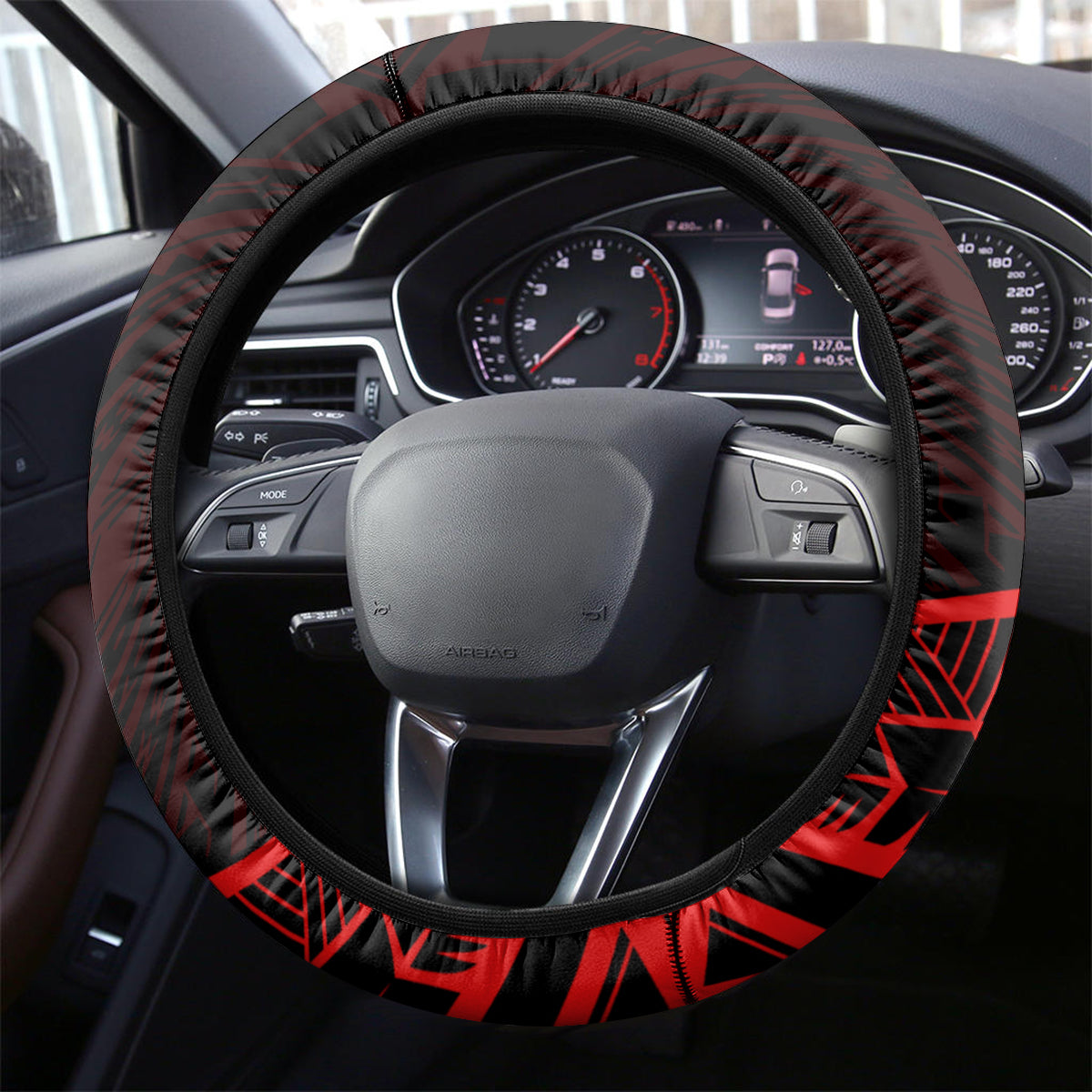 Kia Orana Cook Islands Steering Wheel Cover Circle Stars With Floral Red Pattern LT01 - Polynesian Pride
