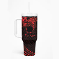 Kia Orana Cook Islands Tumbler With Handle Circle Stars With Floral Red Pattern