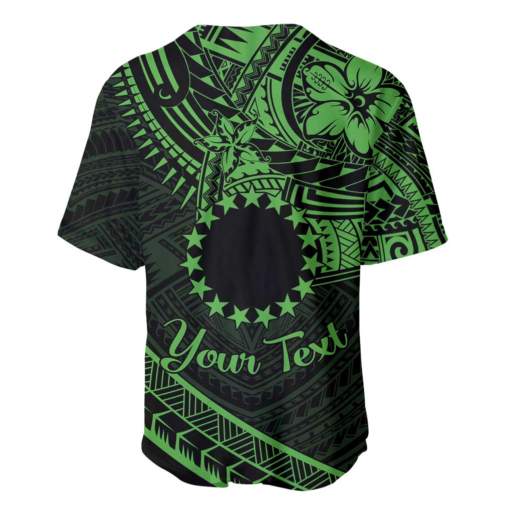 Kia Orana Cook Islands Baseball Jersey Circle Stars With Floral Green Pattern LT01