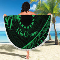 Kia Orana Cook Islands Beach Blanket Circle Stars With Floral Green Pattern LT01 - Polynesian Pride