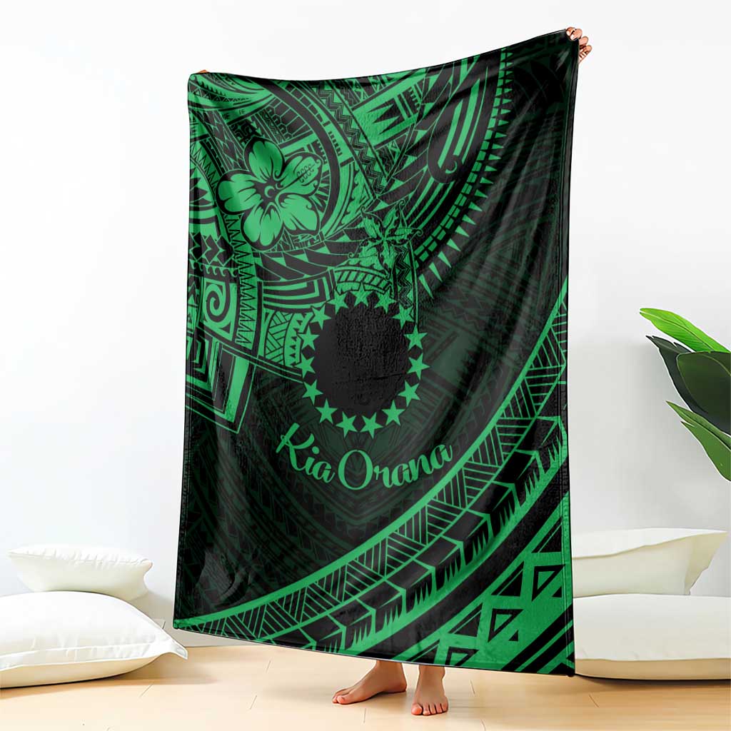 Kia Orana Cook Islands Blanket Circle Stars With Floral Green Pattern LT01 - Polynesian Pride