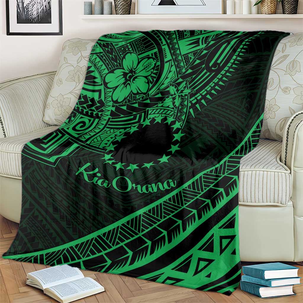 Kia Orana Cook Islands Blanket Circle Stars With Floral Green Pattern LT01 - Polynesian Pride