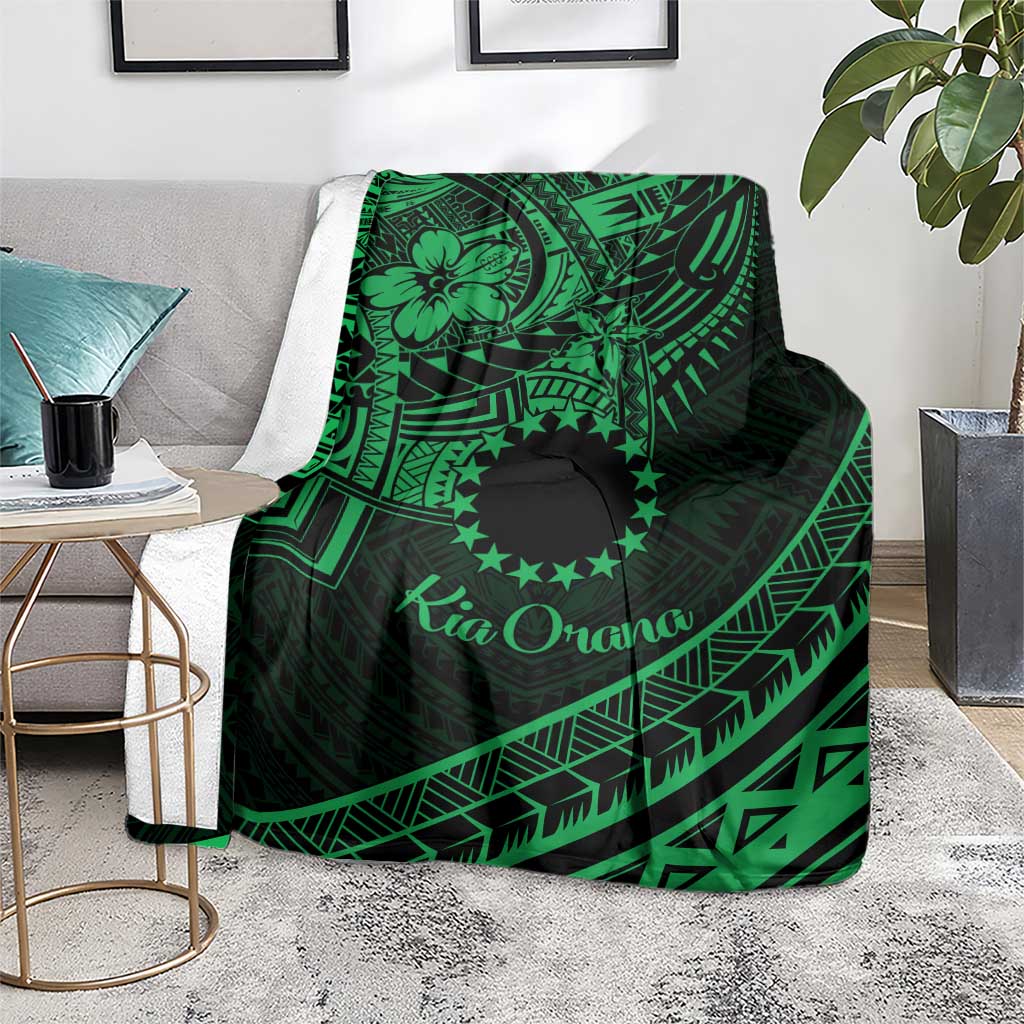 Kia Orana Cook Islands Blanket Circle Stars With Floral Green Pattern LT01 - Polynesian Pride