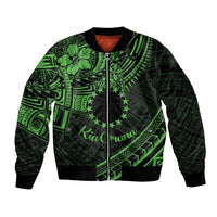 Kia Orana Cook Islands Bomber Jacket Circle Stars With Floral Green Pattern LT01 Unisex Green - Polynesian Pride