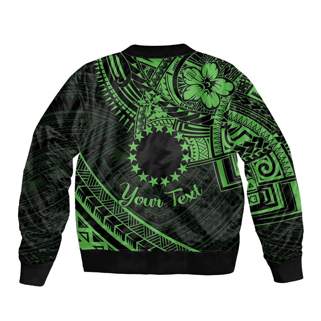 Kia Orana Cook Islands Bomber Jacket Circle Stars With Floral Green Pattern LT01 - Polynesian Pride