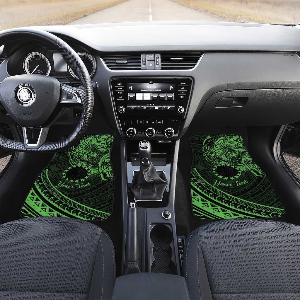Kia Orana Cook Islands Car Mats Circle Stars With Floral Green Pattern LT01 Set 2pcs - Front Green - Polynesian Pride