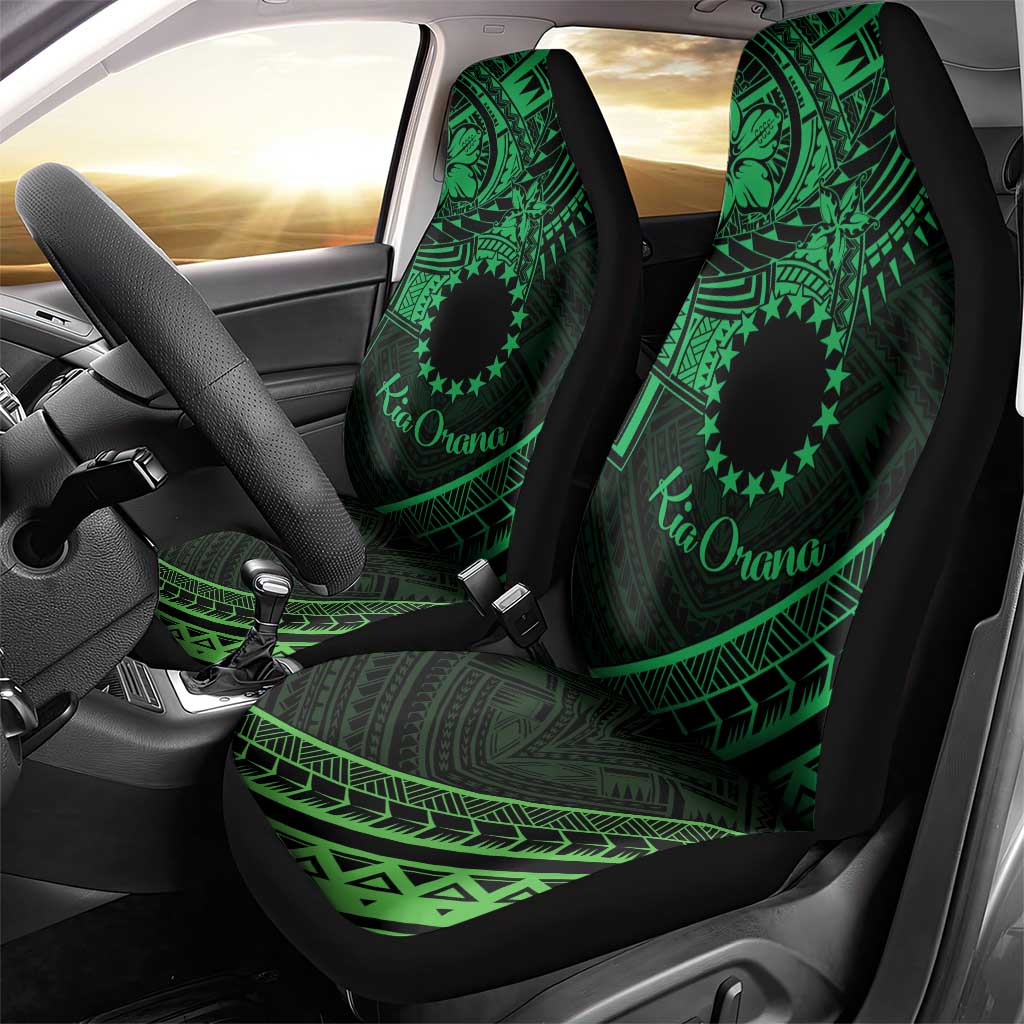 Kia Orana Cook Islands Car Seat Cover Circle Stars With Floral Green Pattern LT01