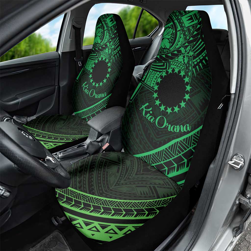 Kia Orana Cook Islands Car Seat Cover Circle Stars With Floral Green Pattern LT01