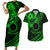 Kia Orana Cook Islands Couples Matching Short Sleeve Bodycon Dress and Hawaiian Shirt Circle Stars With Floral Green Pattern LT01 Green - Polynesian Pride